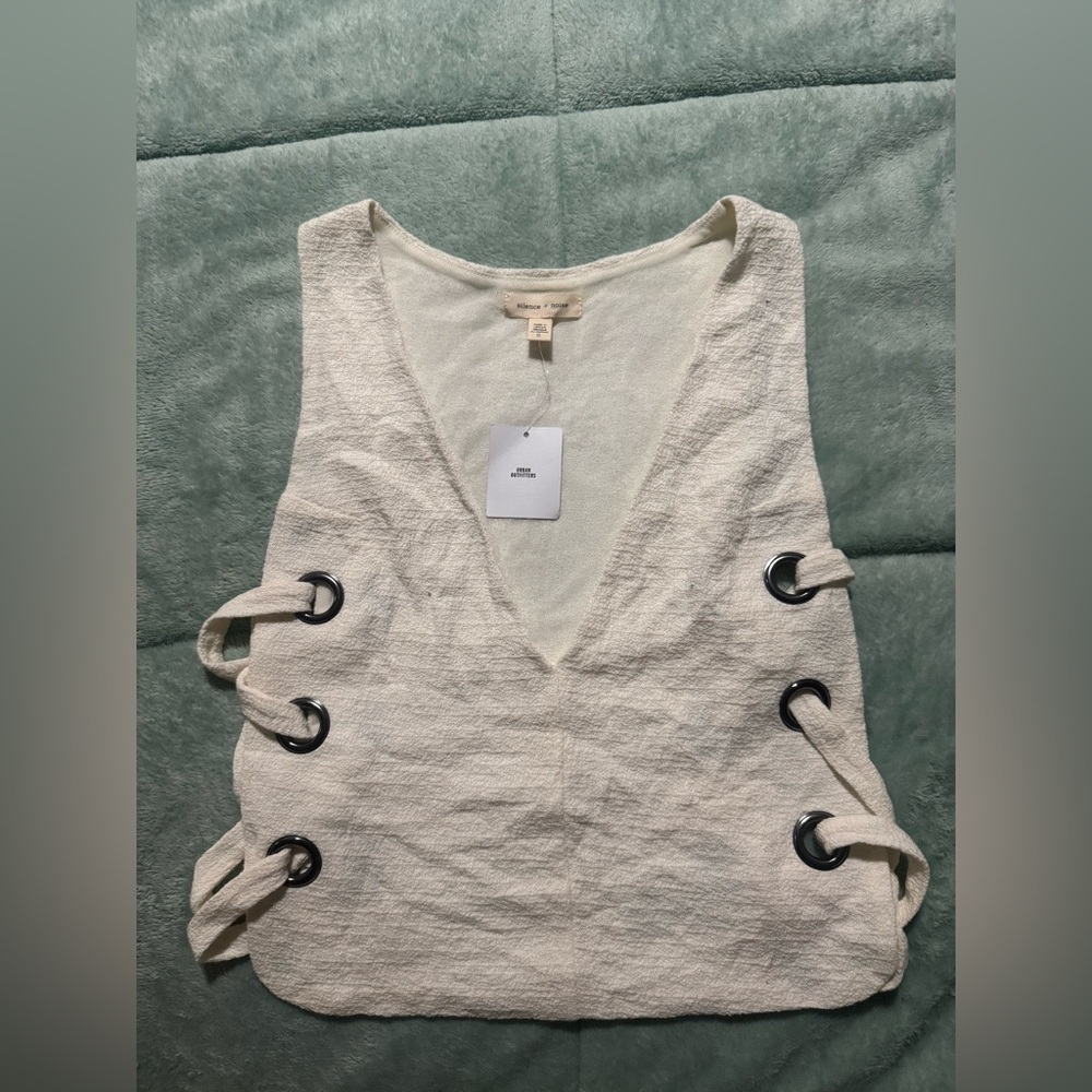Silence + Noise Cream Sleeveless Top with Ring Accents